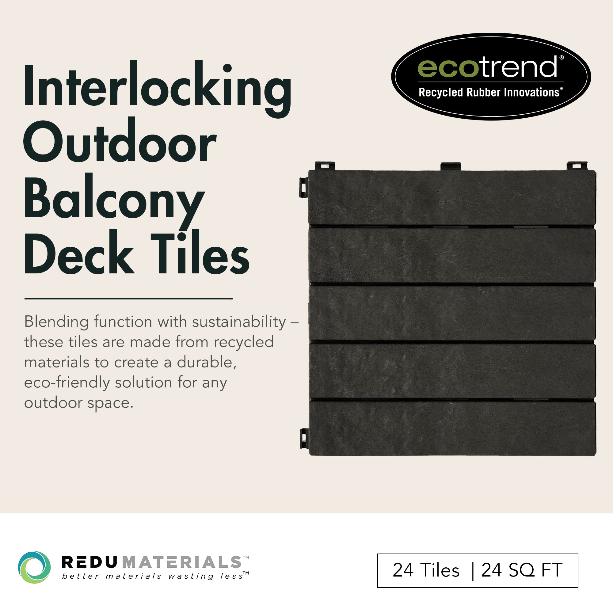 EcoTrend 12"x12" Interlocking Balcony Deck Tiles, 24pk, Slate Black (Open Box)