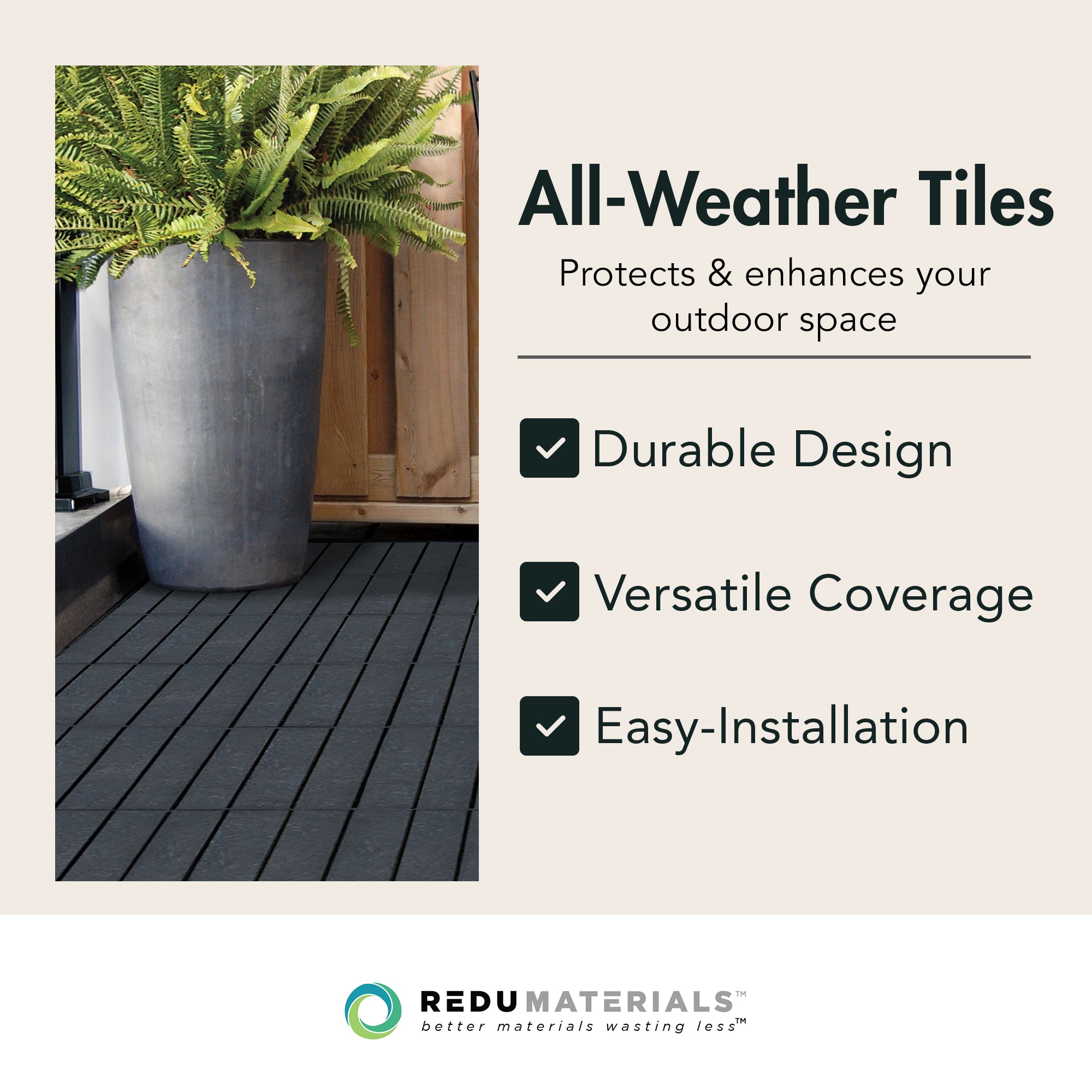 EcoTrend 12"x12" Interlocking Balcony Deck Tiles, 24pk, Slate Black (Open Box)