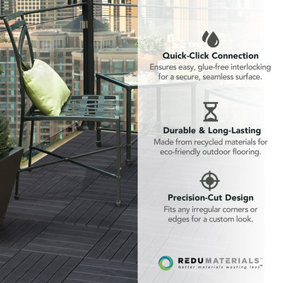 TierraVerde 12x12" Interlocking Outdoor Balcony Deck Tiles, 24-Pack, Slate Black