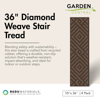 Garden Central 4 Pack 10"x36" Diamond Weave Stair Tread Decorative Panels, Brown - VMInnovations