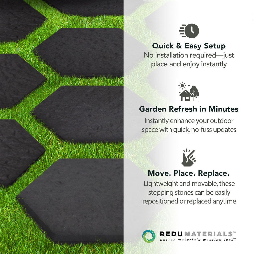 Garden Central 10 Pack 13" x 15" Stomp Hex Decorative Stepping Stones, Black