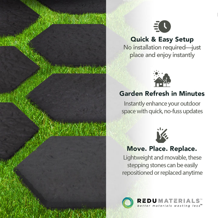 Garden Central 10 Pack 13" x 15" Stomp Hex Decorative Stepping Stones, Black
