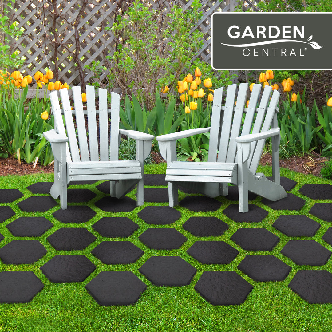 Garden Central 10 Pack 13" x 15" Stomp Hex Decorative Stepping Stones, Black