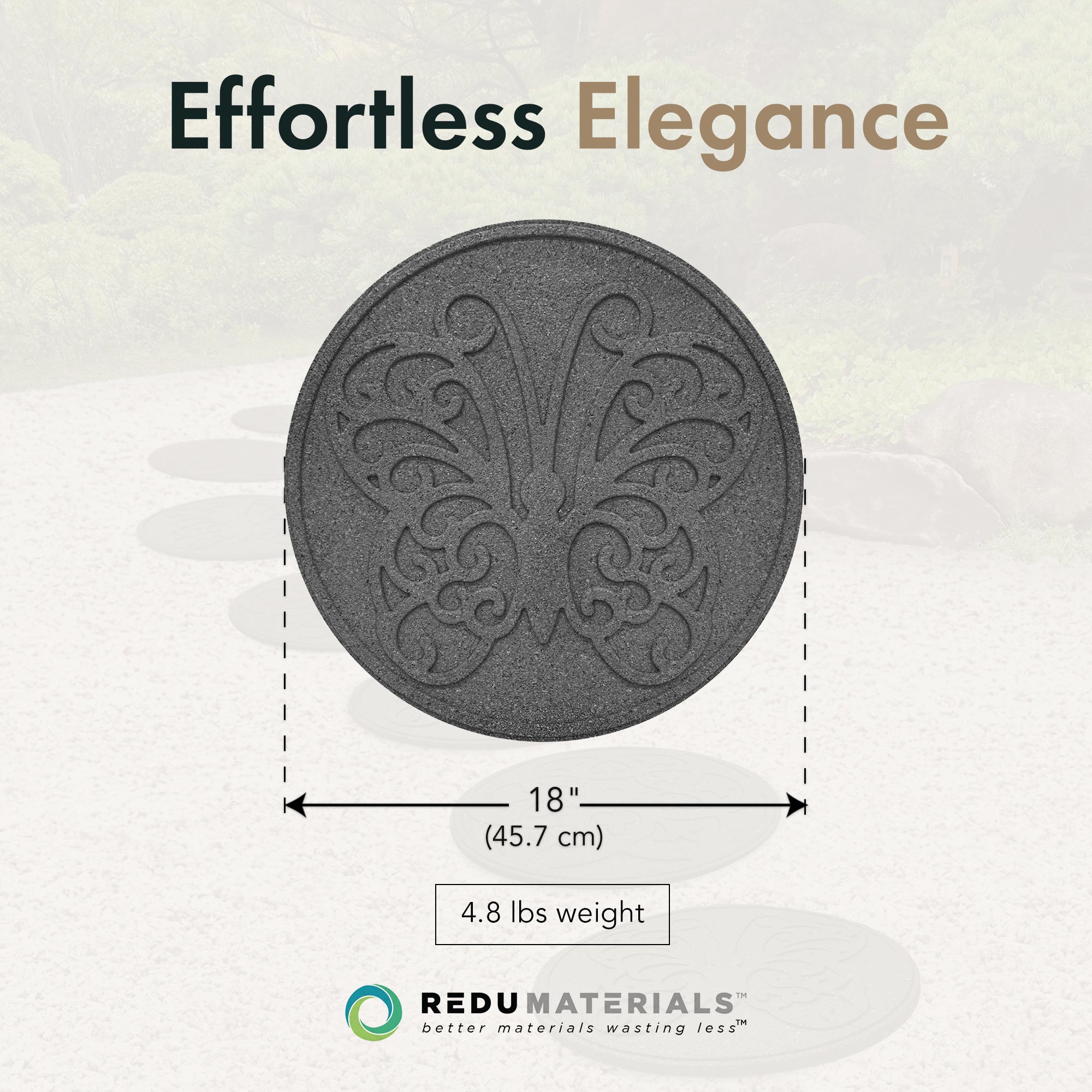 Garden Central 4 Pack 18" x 18" Butterfly Round Decorative Stepping Stones, Grey - VMInnovations