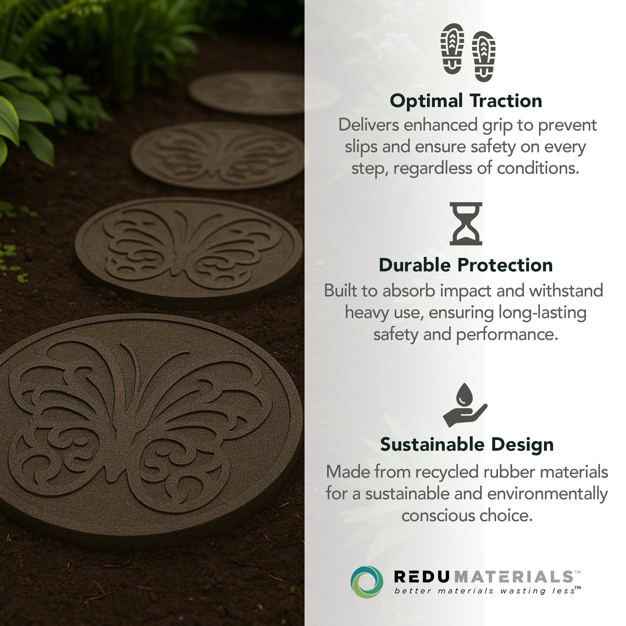 Garden Central 4 Pack 18" x 18" Butterfly Round Decorative Stepping Stones, Grey - VMInnovations