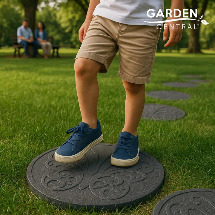 Garden Central 4 Pack 18" x 18" Butterfly Round Decorative Stepping Stones, Grey