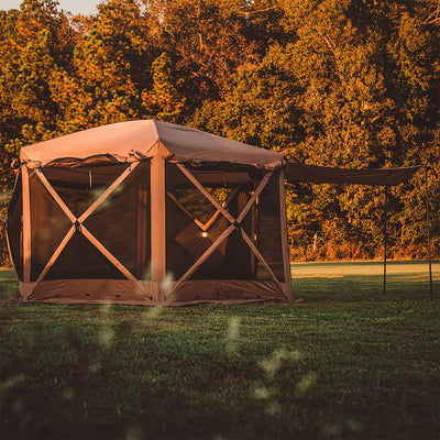 Gazelle Tents G6 Deluxe Pop Up 6 Sided Hub Gazebo Screen Tent, Brown (Open Box)