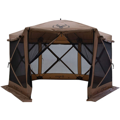 Gazelle Tents G6 Deluxe Pop Up 6 Sided Hub Gazebo Screen Tent, Brown (Open Box)