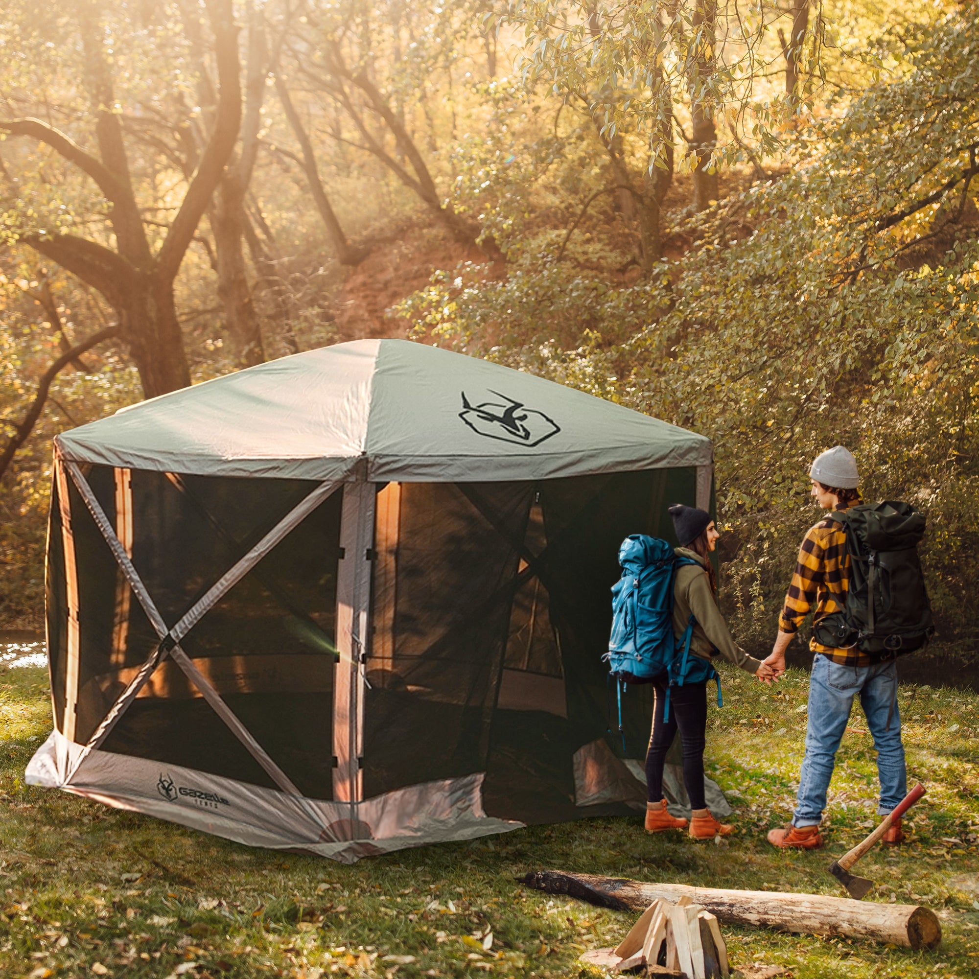 Gazelle Tents G6 8 Person Gazebo and Portable Wind Panels, Desert Sand (3 Pack)