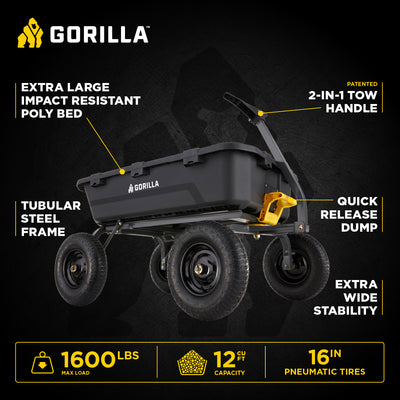 Gorilla Carts Heavy Duty 12 Cubic Foot Poly Yard Dump Garden Utility Cart, Black
