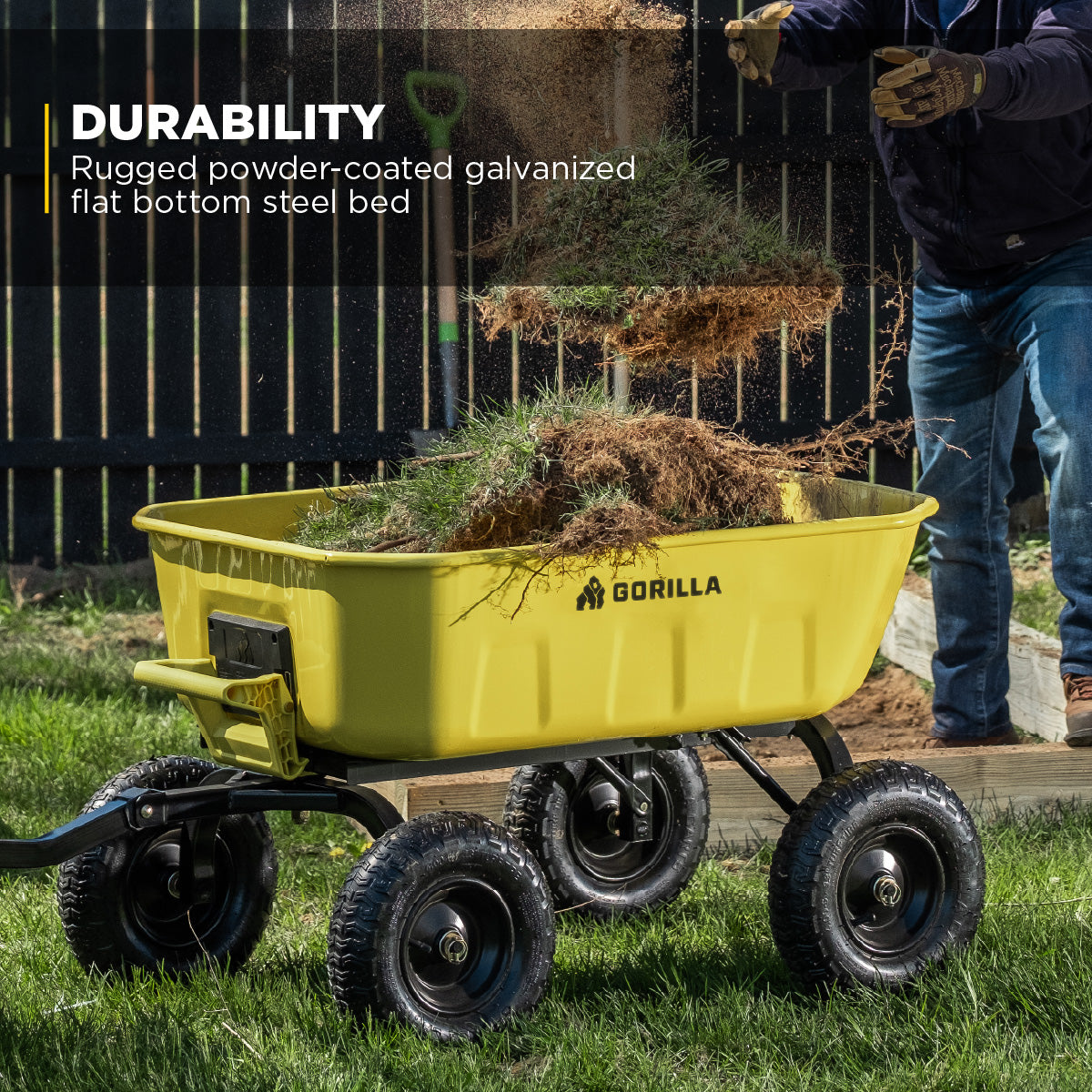 Gorilla Carts Heavy Duty Steel Yard Dump Cart Garden Wagon and 13" Tires, (Used)