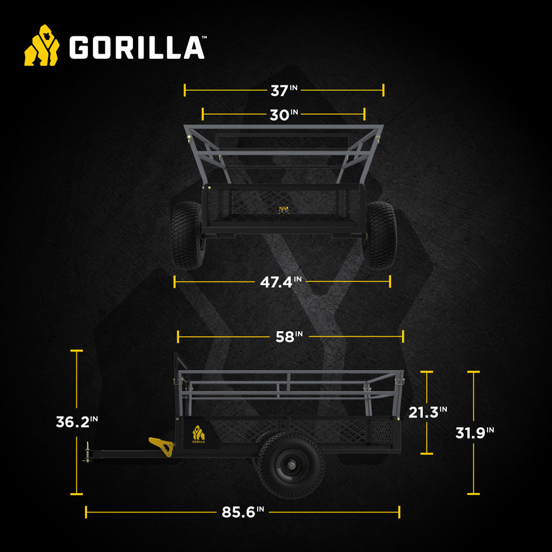 Gorilla 1400lb Steel ATV Trailer Garden Cart w/Removable Sides & 3-in-1 Tailgate - VMInnovations