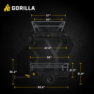 Gorilla 1400lb Steel ATV Trailer Garden Cart w/Removable Sides & 3-in-1 Tailgate - VMInnovations