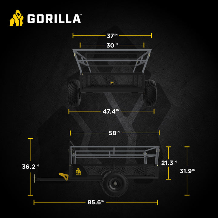 Gorilla 1400lb Steel ATV Trailer Garden Cart w/Removable Sides & 3-in-1 Tailgate - VMInnovations