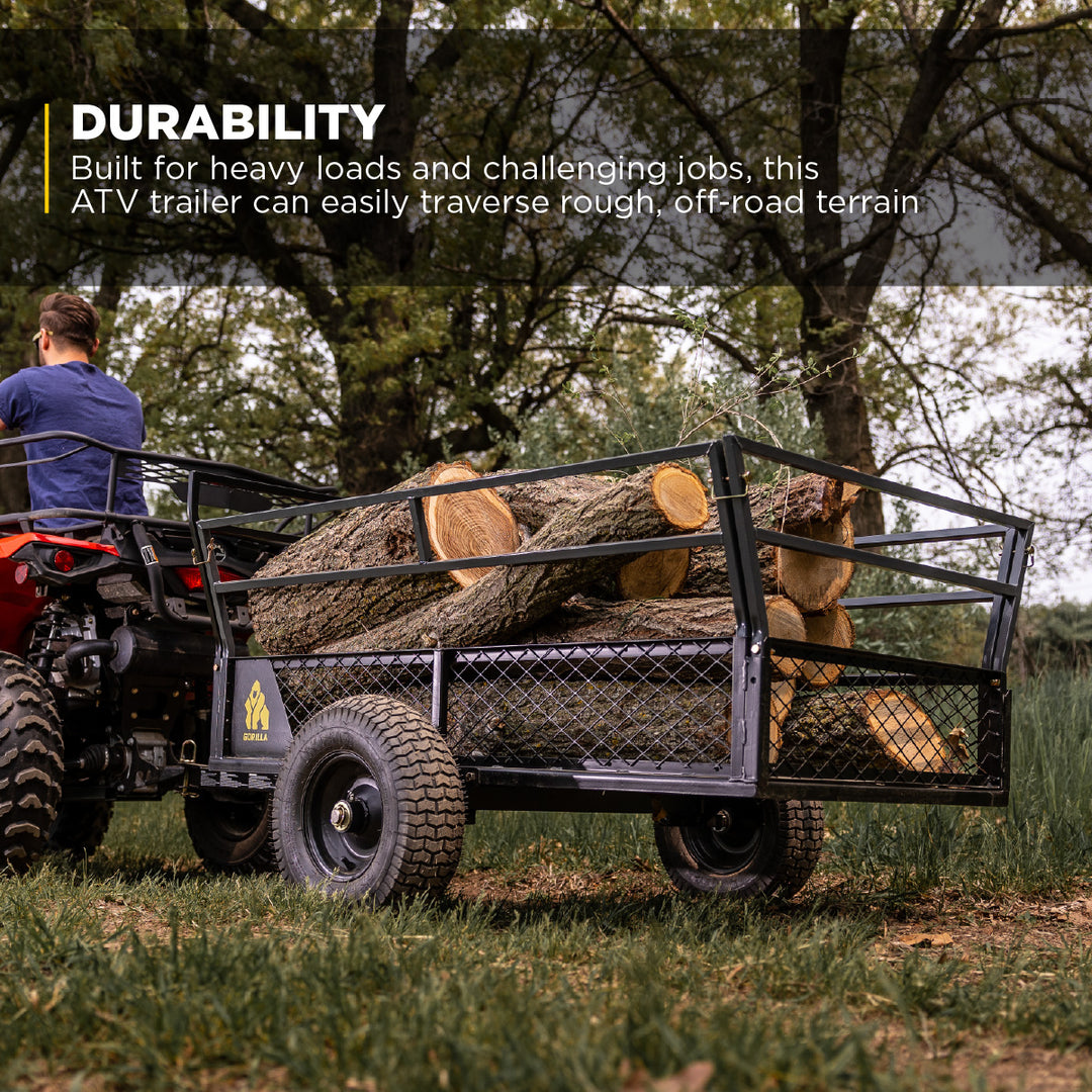 Gorilla 1400lb Steel ATV Trailer Garden Cart w/Removable Sides & 3-in-1 Tailgate - VMInnovations