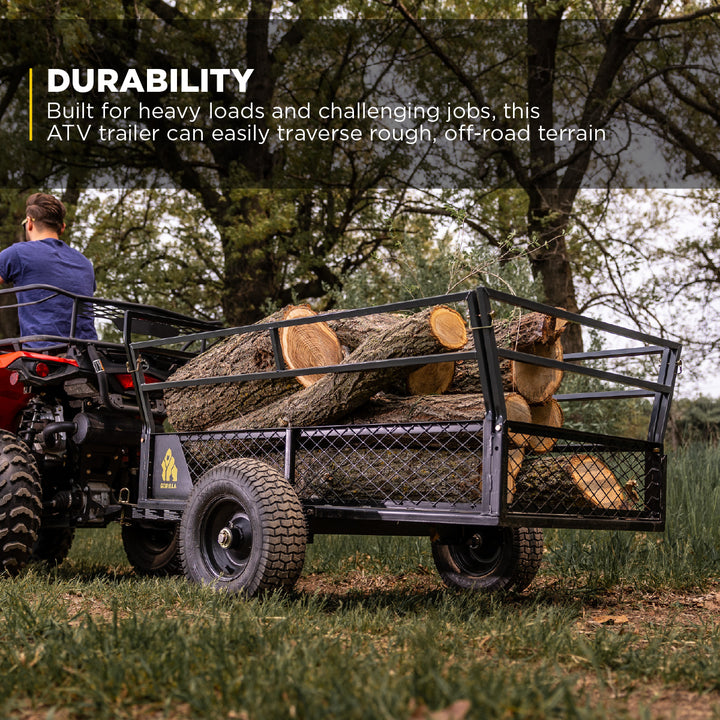 Gorilla 1400lb Steel ATV Trailer Garden Cart w/Removable Sides & 3-in-1 Tailgate - VMInnovations