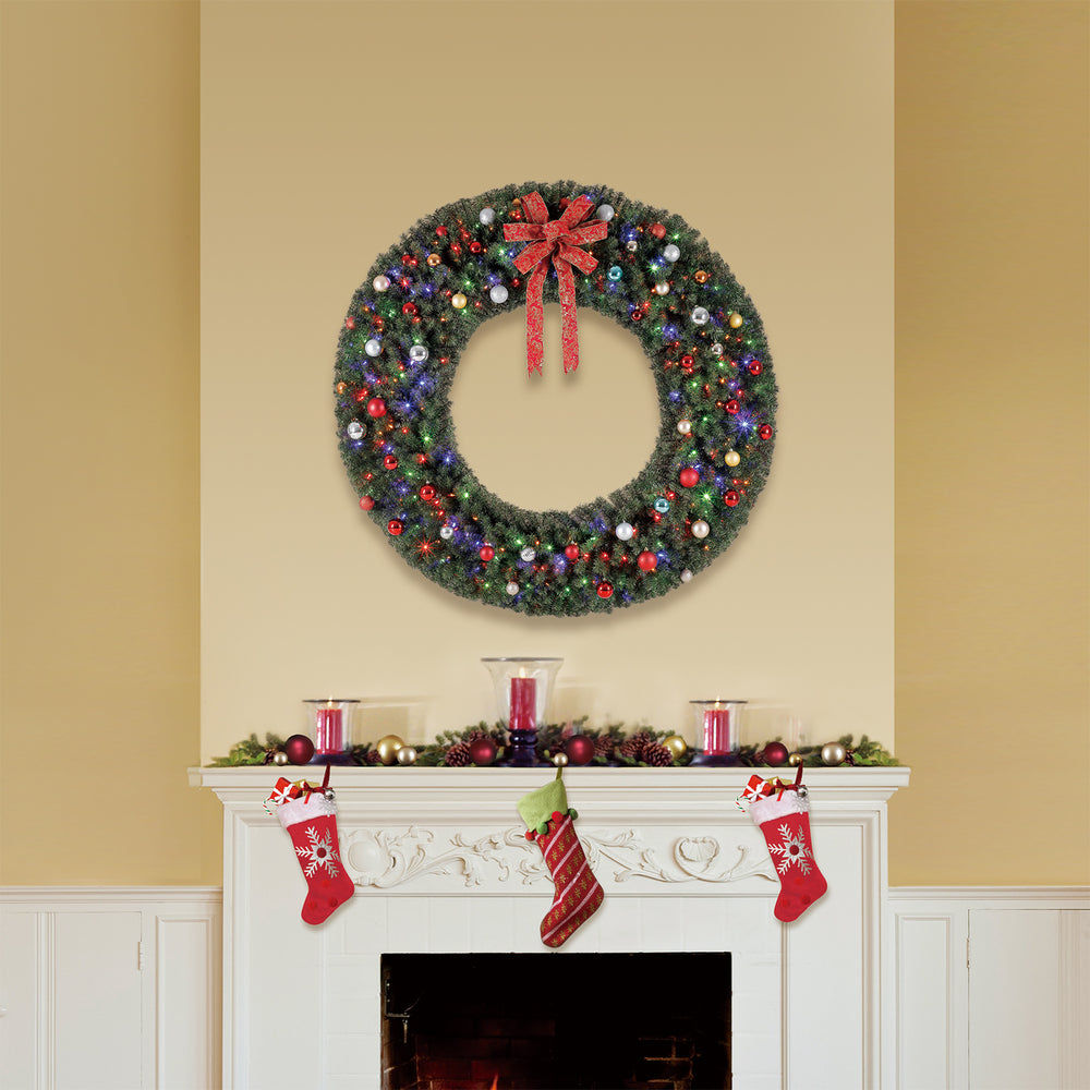 Home Heritage 72 Inch Large Artificial Christmas Wreath Prelit w/ 400 Color LEDs - VMInnovations