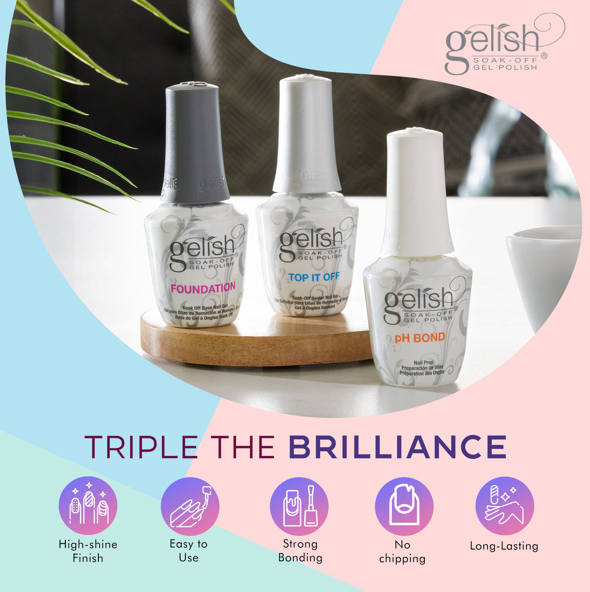 Gelish Terrific Trio Essentials 15 mL Basix Care Soak Off Gel Nail Polish Kit