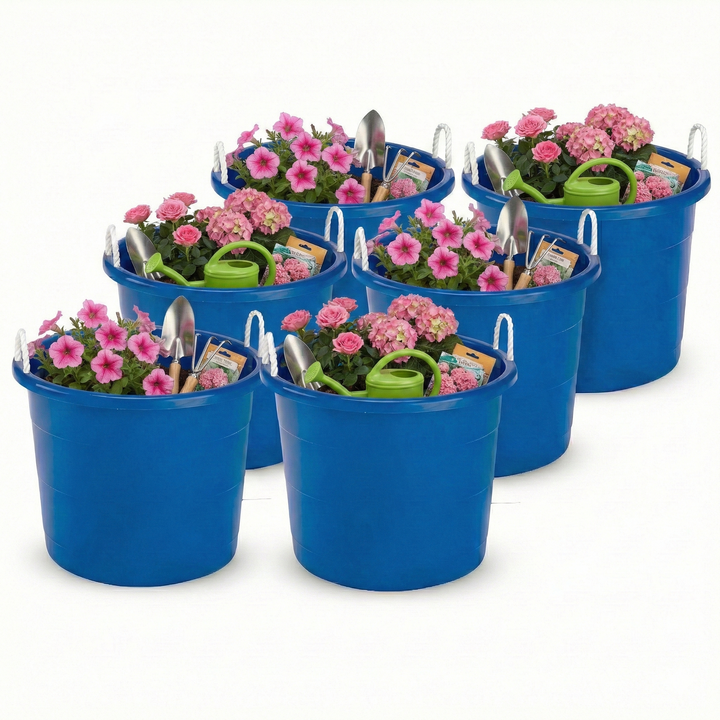 Homz 18 Gal Plastic Open Storage Round Utility Tub with Handles, Blue (3 Pack)