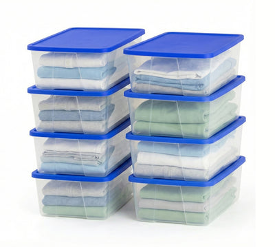 Homz 12 Qt Stackable Plastic Storage Container w/ Snaplock Lid, Blue (8 Pack) - VMInnovations