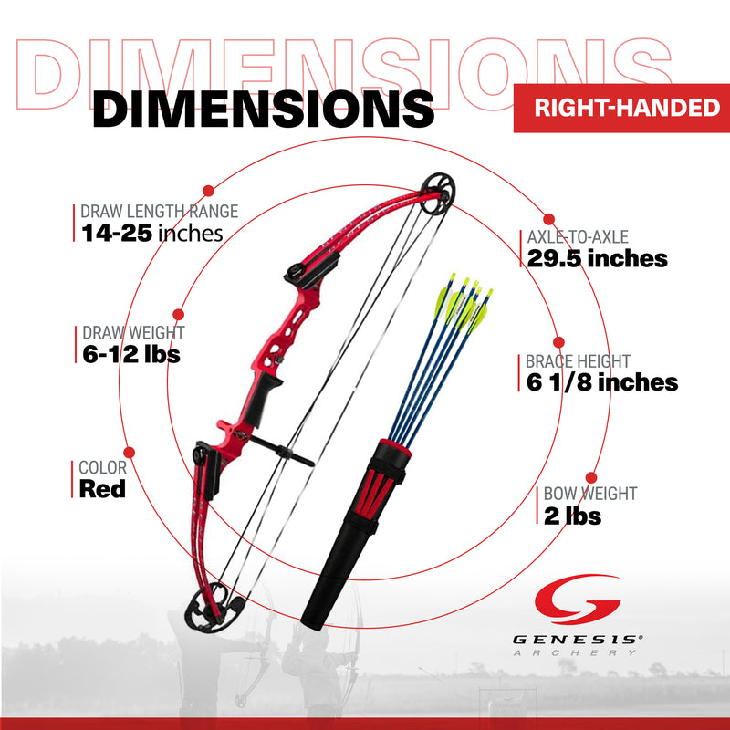 Genesis Mini, Youth Compound Bow and Arrow Kit with Quiver, Right Hand, Red