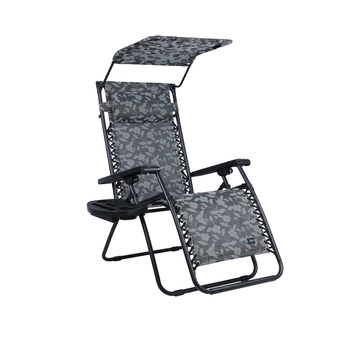Bliss Hammocks 30" Wide XL Zero Gravity Outdoor Lounge Chair w/ Canopy, Gray
