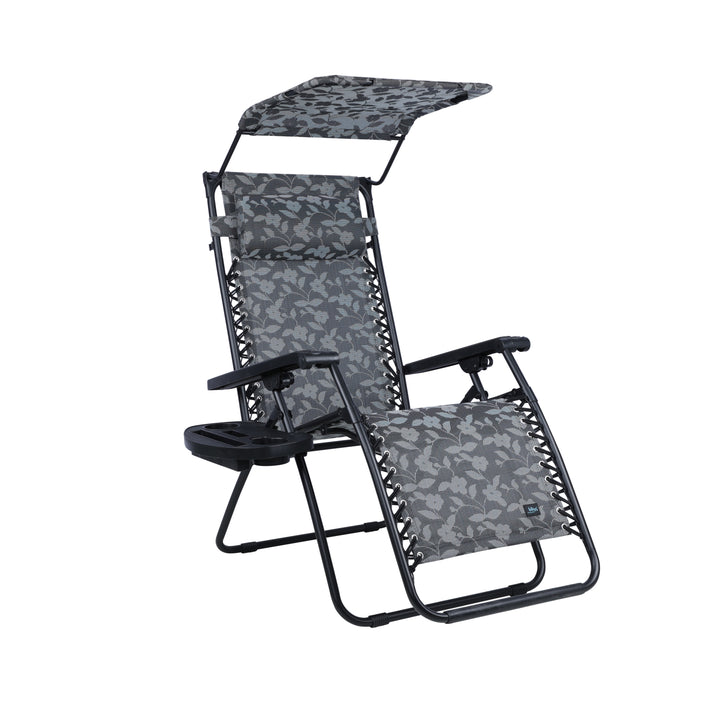 Bliss Hammocks 30" Wide XL Zero Gravity Outdoor Lounge Chair w/ Canopy, Gray