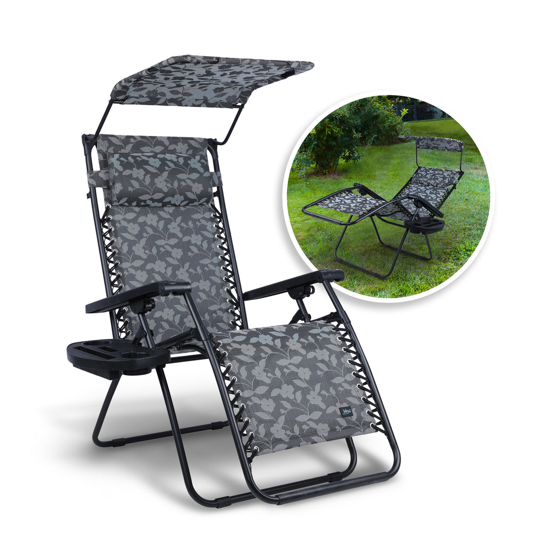 Bliss Hammocks 30" Wide XL Zero Gravity Outdoor Lounge Chair w/ Canopy, Gray