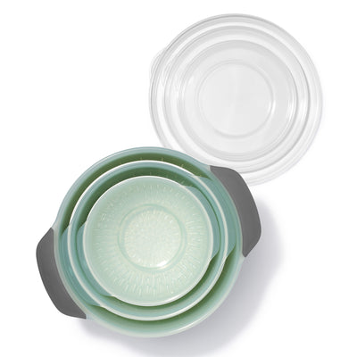 OXO Good Grips 9 Piece Compact Nesting Bowls & Colanders Stacking Set, Sea Glass
