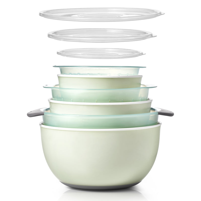 OXO Good Grips 9 Piece Compact Nesting Bowls & Colanders Stacking Set, Sea Glass