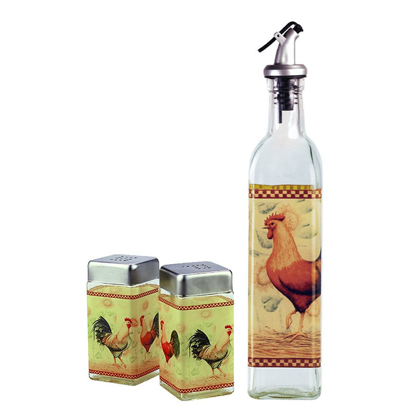 Grant Howard 4 Ounce Square Glass Rooster Salt and Pepper Shaker Set (2 Pack)
