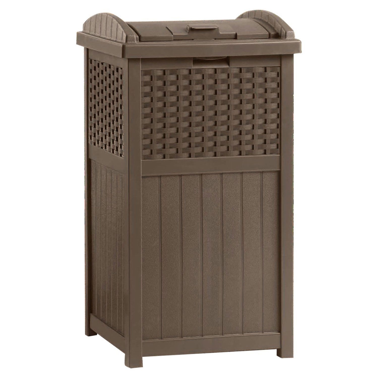 Suncast 22 Gallon Storage Deck Box & Seat w/ Trash Hideaway 33 Gallon Capacity