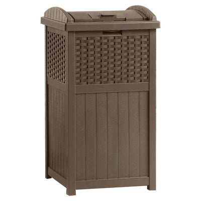 Suncast Trash Hideaway 33 Gallon Garbage Container, 1 Beige & 1 Brown (2 Pack)