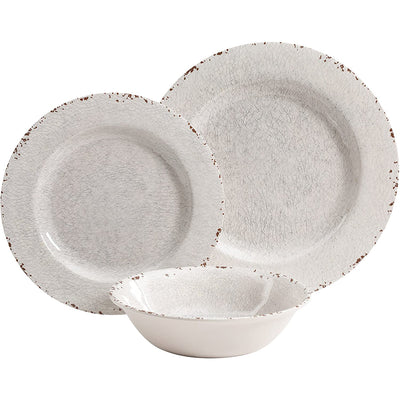 Gibson Studio California Mauna 12-Piece Melamine Dinnerware Set, Ice (Open Box) - VMInnovations