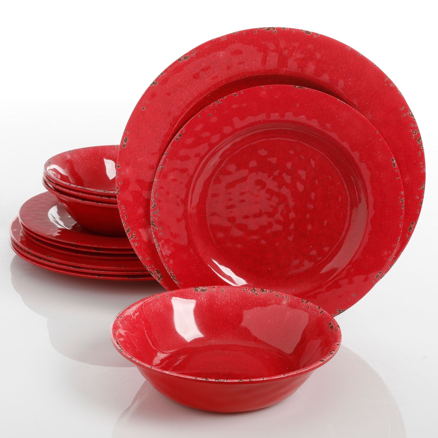 Gibson Studio California Mauna 12-Piece Durable Melamine Dinnerware Set, Red - VMInnovations