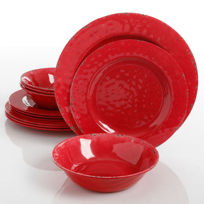 Gibson Studio California Mauna 12-Piece Durable Melamine Dinnerware Set, Red - VMInnovations