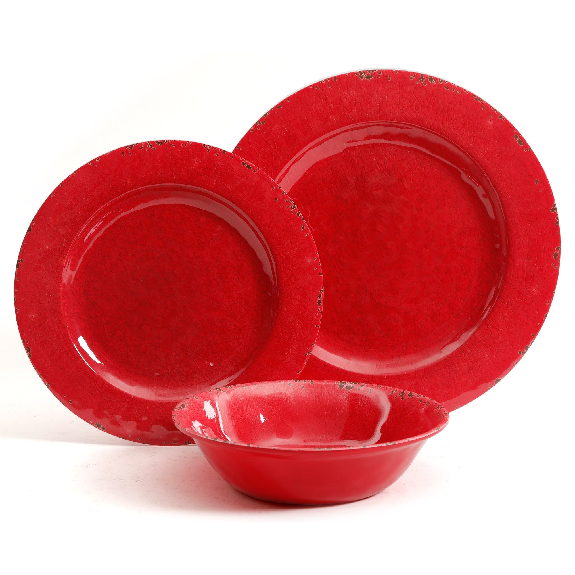 Gibson Studio California Mauna 12-Piece Melamine Dinnerware Set, Red (2 Pack) - VMInnovations