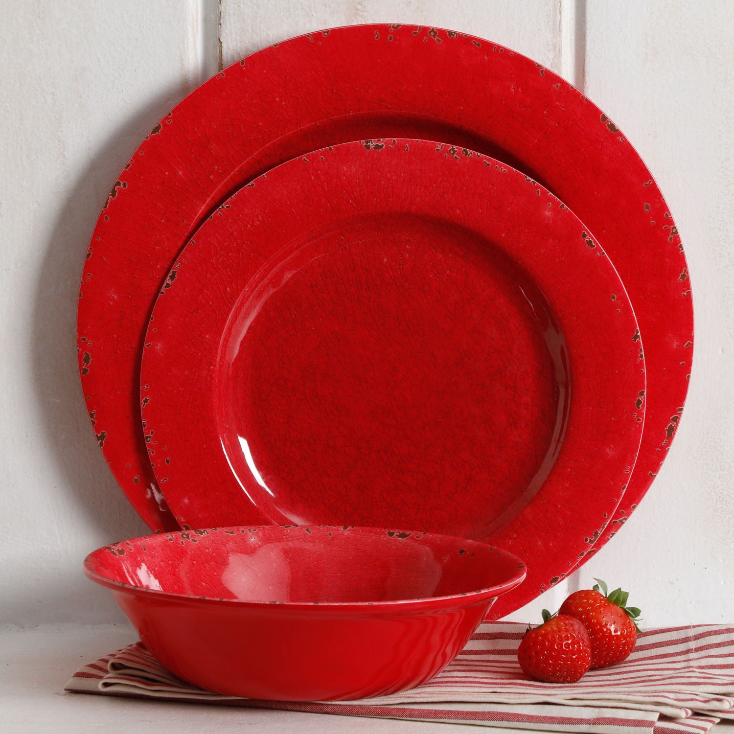Gibson Studio California Mauna 12-Piece Melamine Dinnerware Set, Red (2 Pack) - VMInnovations