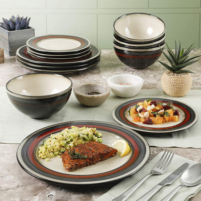 Gibson Elite Everston Complete 12 Pc Elegant Stoneware Dinnerware Set, Red/Gray