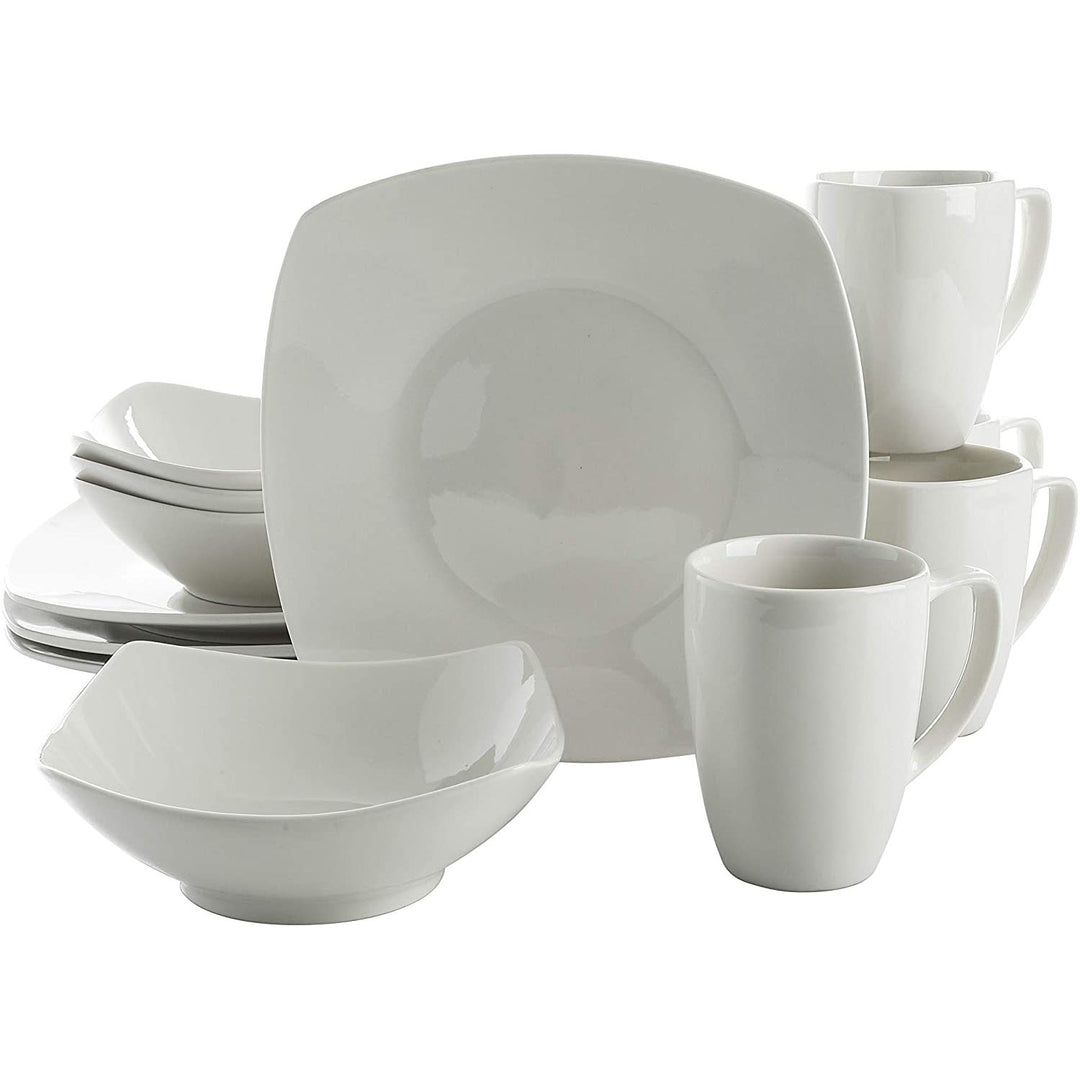 Gibson Zen Buffetware 12 Piece Square Dinnerware Plate, Bowl, & Mug Set (2 Pack)