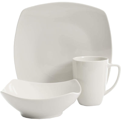 Gibson Zen Buffetware 12 Piece Square Dinnerware Plate, Bowl, & Mug Set, White - VMInnovations