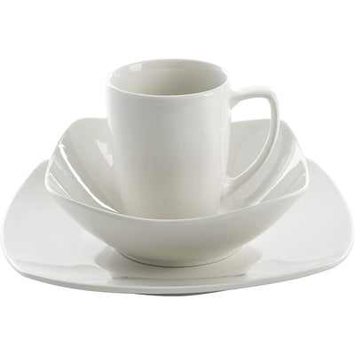 Gibson Zen Buffetware 12 Piece Square Dinnerware Plate, Bowl, & Mug Set, White - VMInnovations