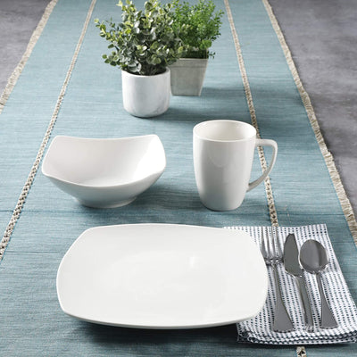 Gibson Zen Buffetware 12 Piece Square Dinnerware Plate, Bowl, & Mug Set, White - VMInnovations