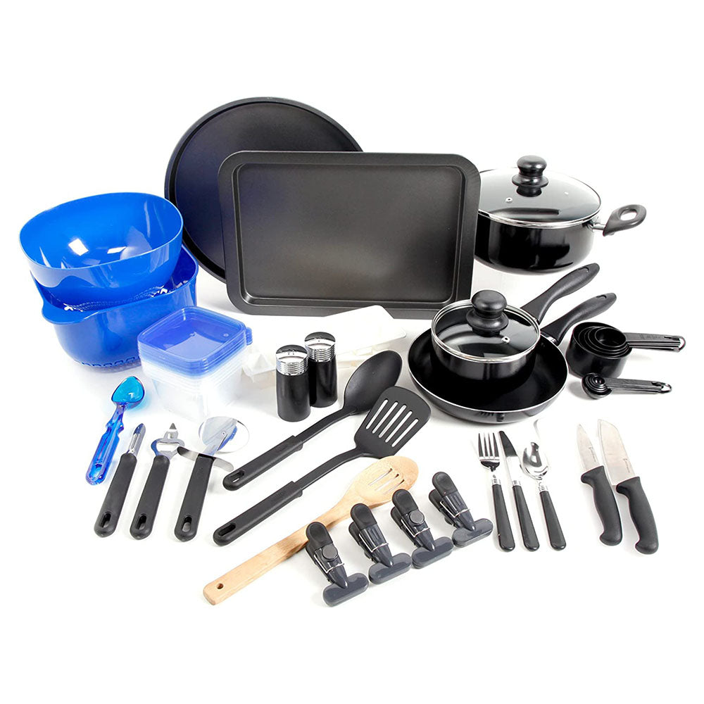 Gibson Home Total Kitchen 59 Piece Prep, Storage, Cookware Dinnerware Set, Black