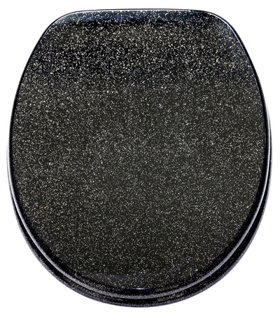 Sanilo Round Soft Close Lid Wooden Toilet Seat, Glittering Black (Open Box)