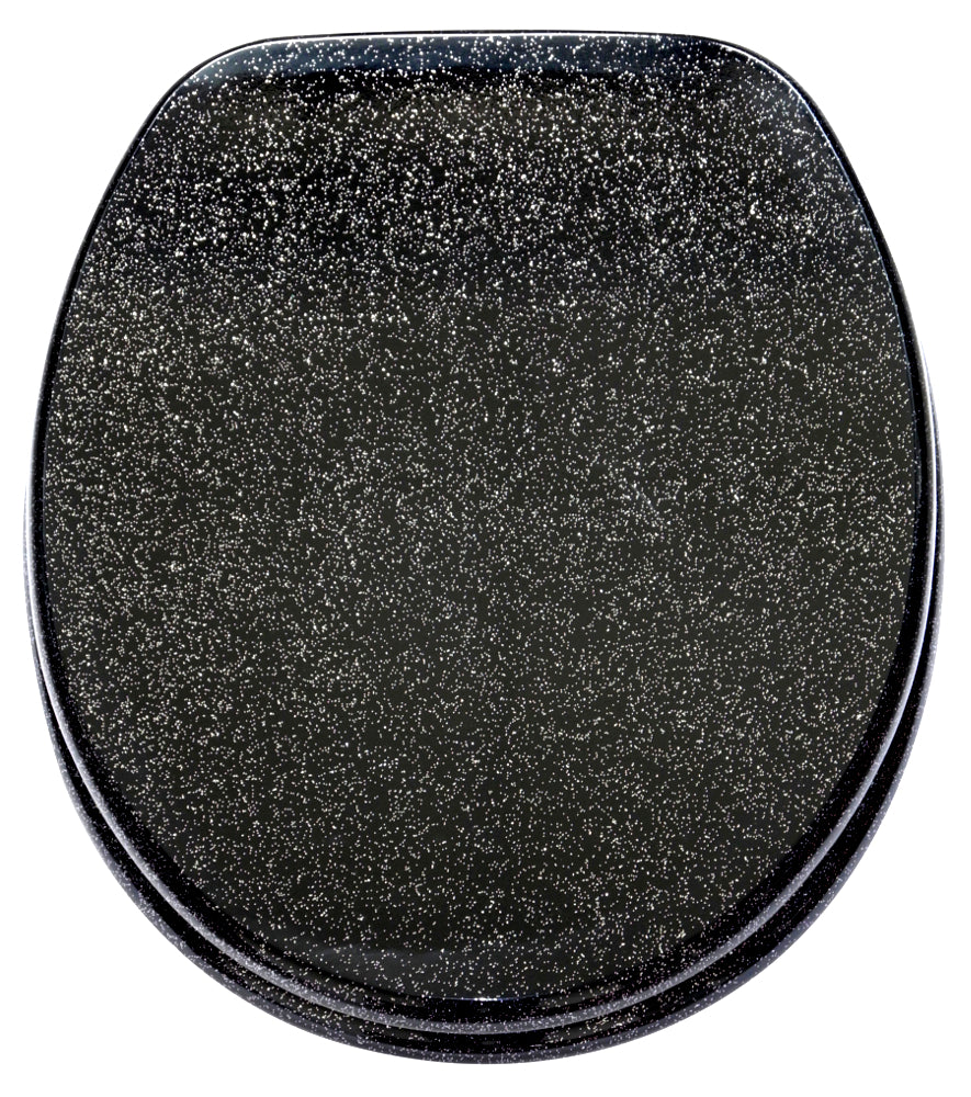 Sanilo Round Soft Close Lid Wooden Toilet Seat, Glittering Black (Open Box)