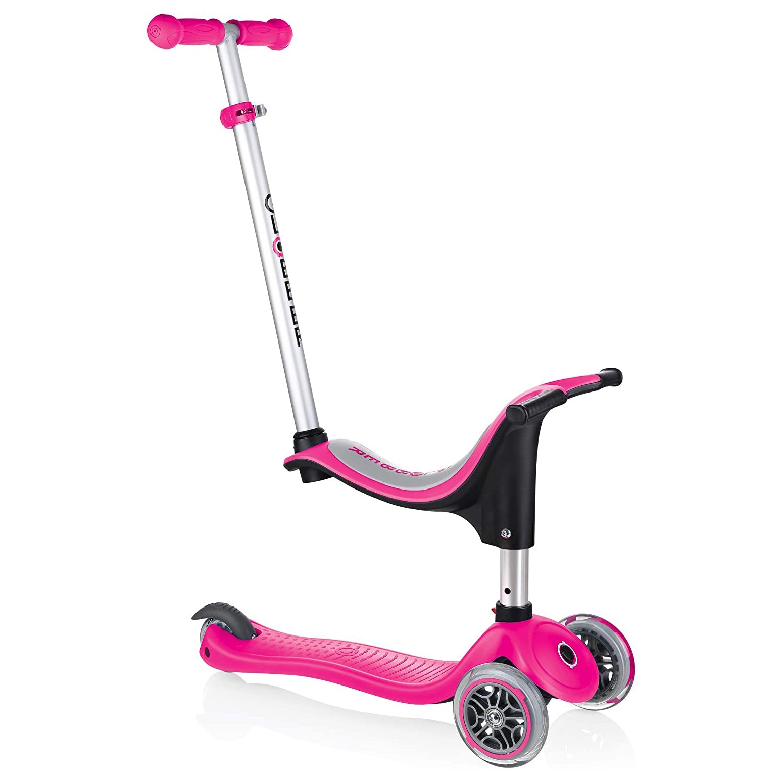 Globber Go Up Sporty Kids Versatile 3-Wheel Riding Kick Scooter Bike, Deep Pink