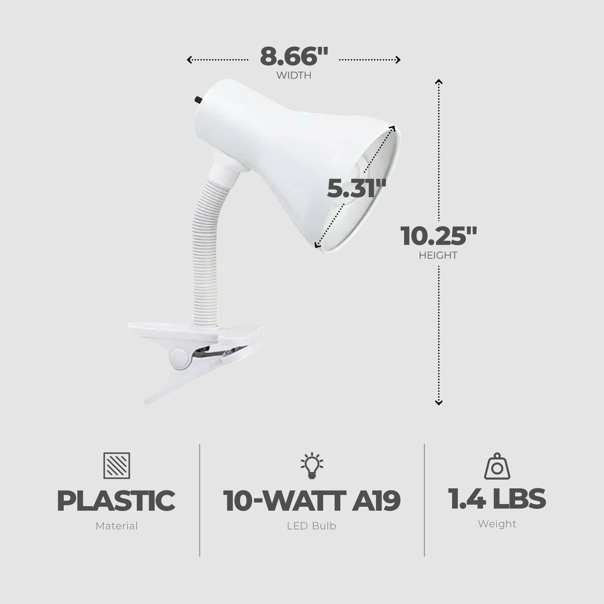 Globe Electric 10.25" LED Neck Clip Lamp w/Rotary On/Off Switch, White (Used) - VMInnovations