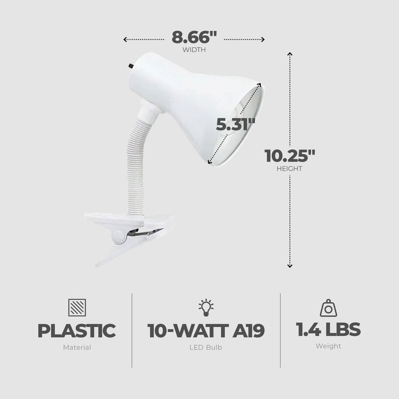 Globe Electric 10.25" LED Goose Neck Clip Lamp, White (Open Box)