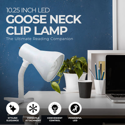 Globe Electric 10.25" LED Neck Clip Lamp w/Rotary On/Off Switch, White (Used) - VMInnovations